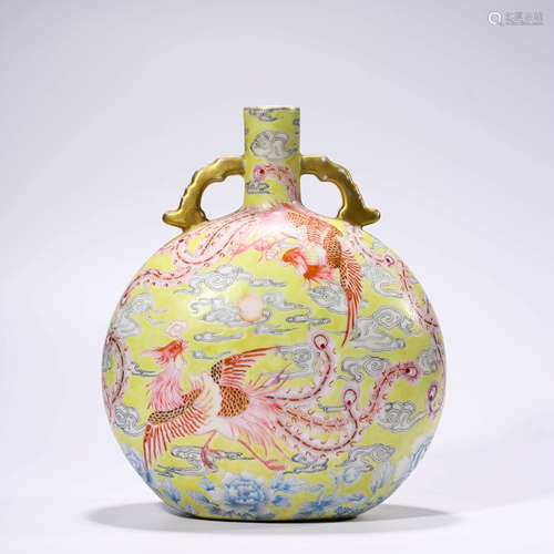 Famille Rose and Yellow-Ground Phoenix Moon Flask