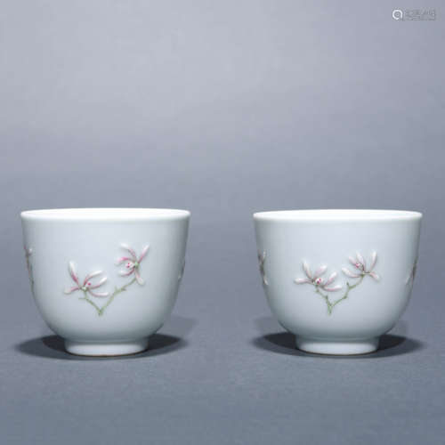 Pair of Glaze White Glaze Orchid Cups