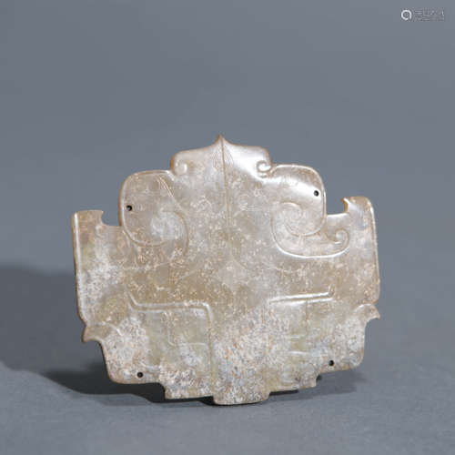 Carved Chicken Bone White Jade Beast-Face Ornament