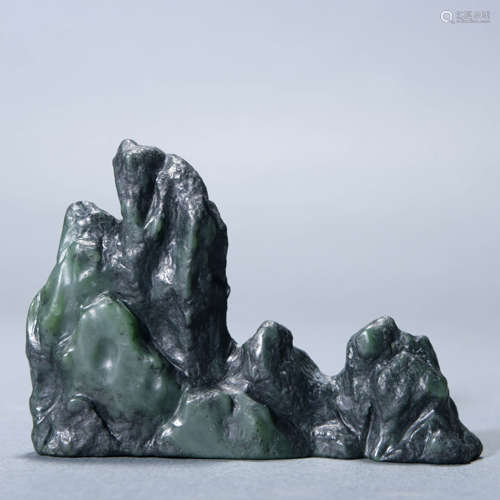 Carved Spinach-Green Jade Boulder Rock