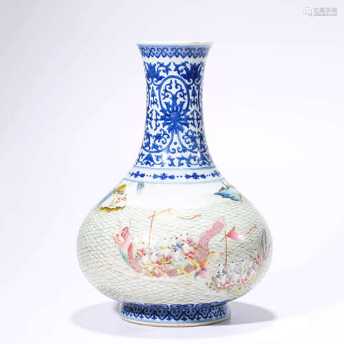 Blue and Underglaze and Famille Rose Boat Bottle Vase