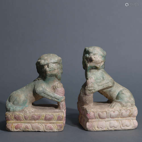 Pair of Carved Marble Stone Lions