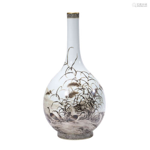 Grisaille Reed and Wild Goose Bottle Vase