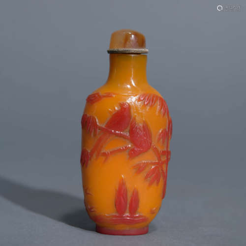 Red Overlay Yellow Figure Snuff Bottle