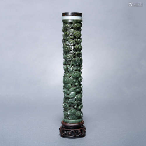 Carved Spinach-Green Jade Cloud Perfumier