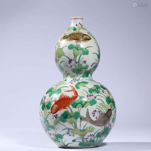 Famille Rose Carp Double-Gourd-Shape Vase