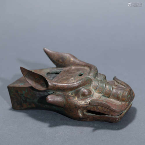 Gold and Silver Inlaid Bronze Dragon Head