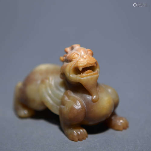 Carved Celadon and Brownish Jade Figure of Beast