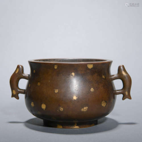 Gold-Splashed Bronze Double-Eared Censer