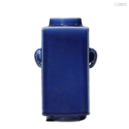 Sacrificial Blue Glaze Double-Eared Cong-Form Vase