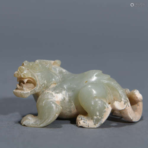 Carved Celadon Jade Figure of Mythical Beast