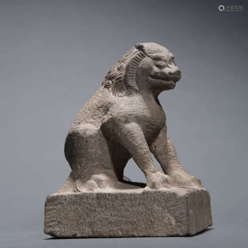 Carved Grey Stone Lion