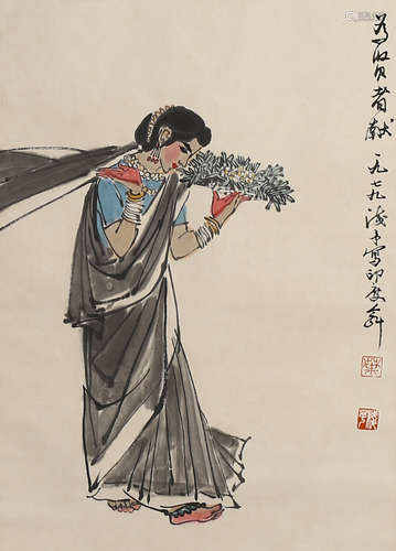 Chinese Figure Painting Scroll, Ye Qianyu Mark