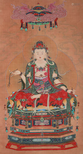 Chinese Guanyin Painting Silk Scroll, Anonymous