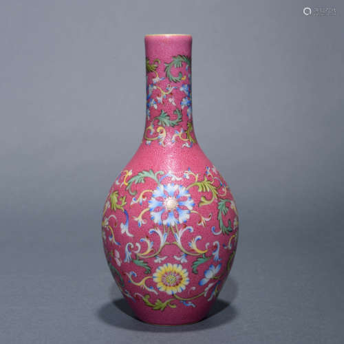 Rouge-Red Glaze Interlocking Lotus Bottle Vase