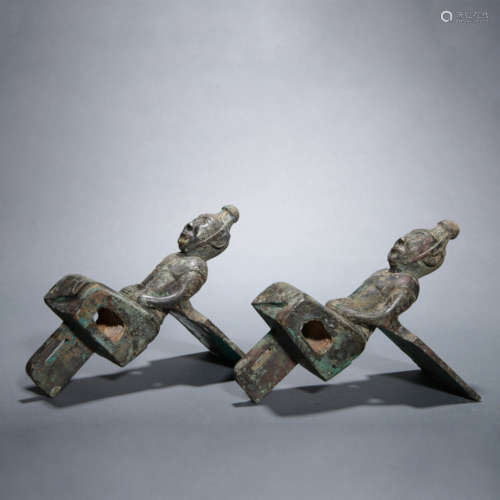 Pair of Bronze Figural Carriage Fittings