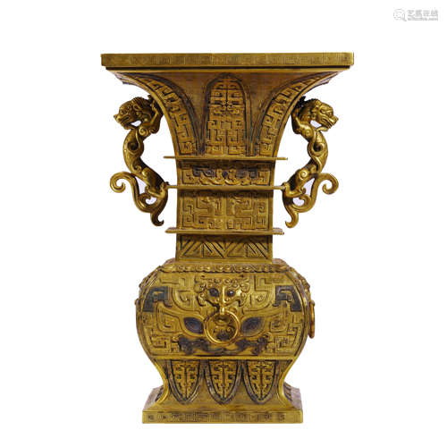 Gilt Bronze Chilong Double-Eared Zun