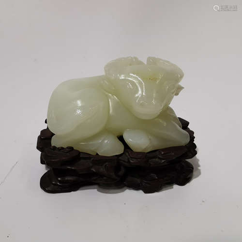 China Hotan white jade carved ox shaped ornament