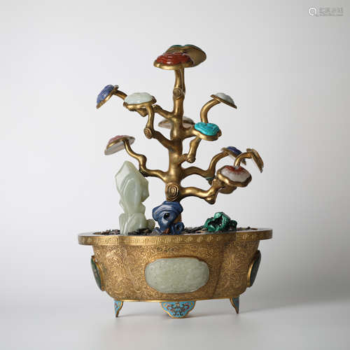 Copper gilded enamel bonsai,18th