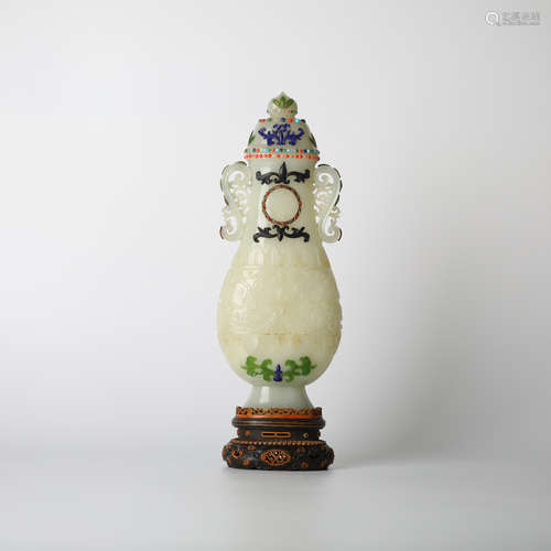 China Hotan white jade carved bottle