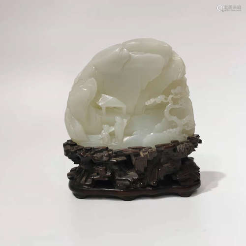 China Hotan white jade carved mountain ornament