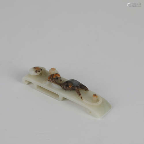 Chinese ancient white jade carving dragon pattern accessorie...