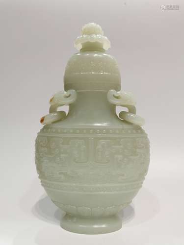 China Hotan White Jade Carving Vase