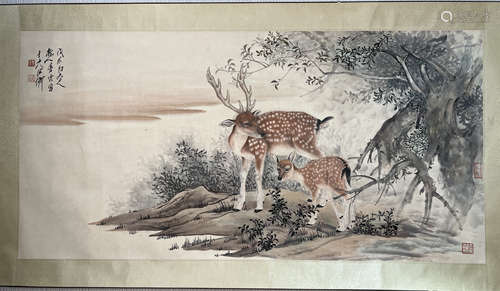 Chinese painting and calligraphy animal scroll