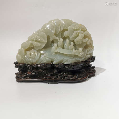 China Hotan white jade carved mountain ornament