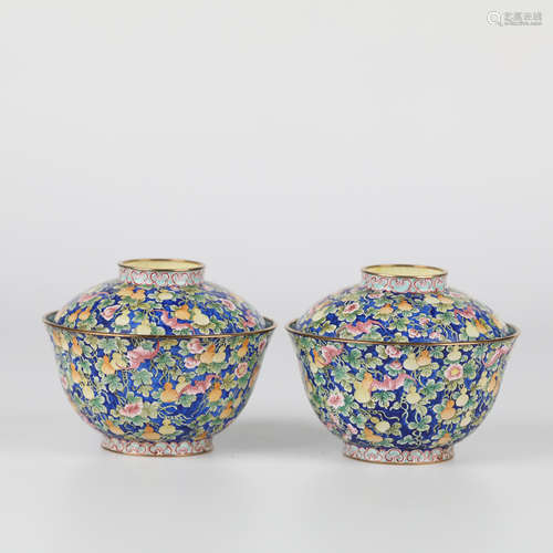 A pair  Chinese copper enamel tea bowls