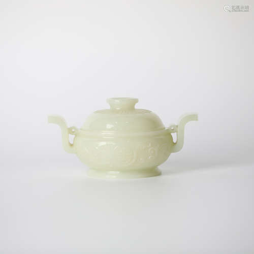 China Hotan white jade carving censer