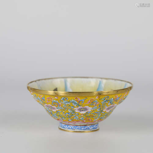 Copper enamel flower bowl