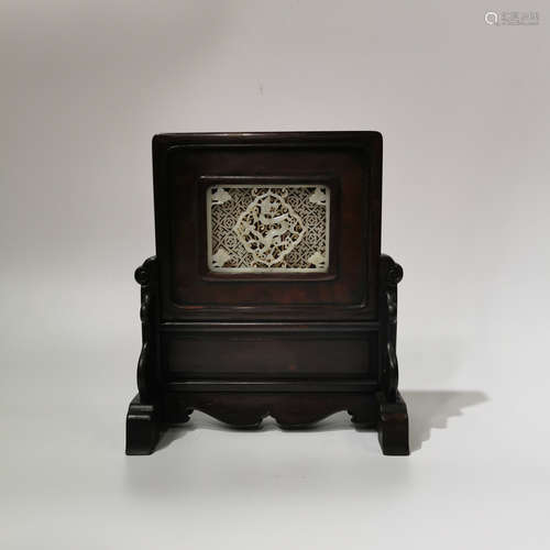 China Hotan jade and wood insert screen