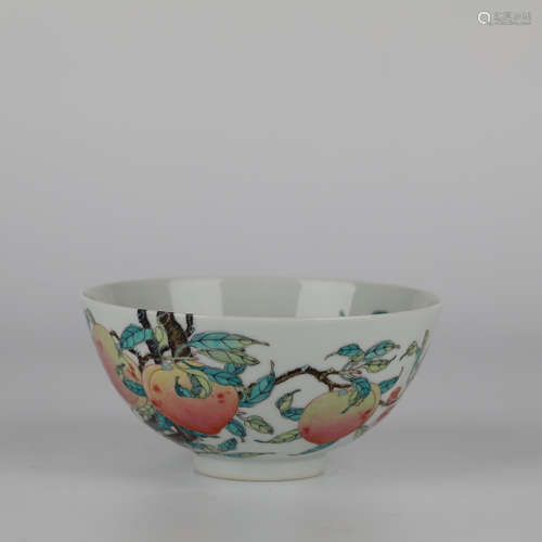 Chinese Fencai peach porcelain bowl