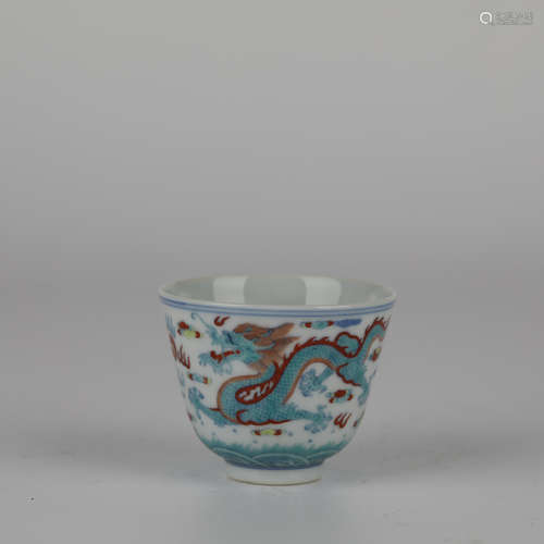 Chinese doucai dragon pattern porcelain cup