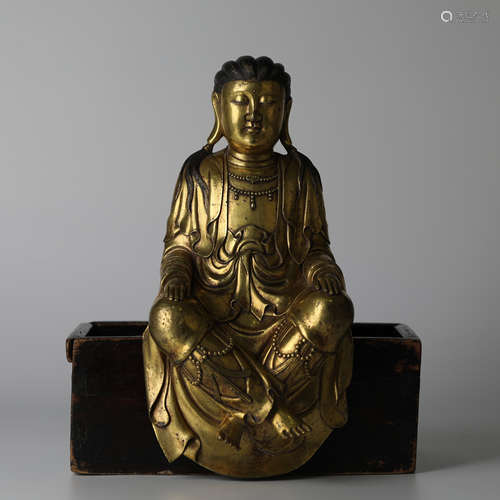 Chinese bronze gilded Guanyin Buddha