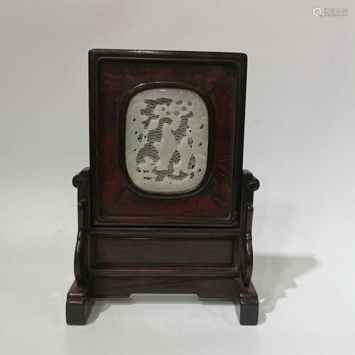 China Hotan jade and wood insert screen