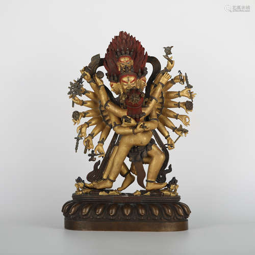 Chinese bronze painted Buddha, 18th