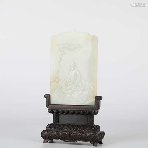 China Hotan white jade screen