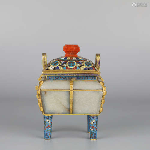 China in ancient Hotan jade and cloisonne censer