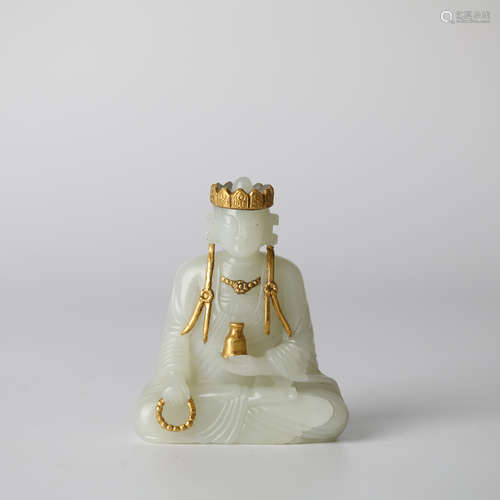 Chinese gold and white jade Buddha, 18th