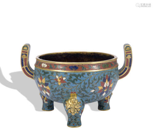 A Cloisonne enamel 'lotus' censer