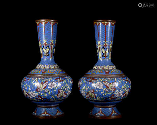 A pair of Cloisonne enamel 'butterfly' vase