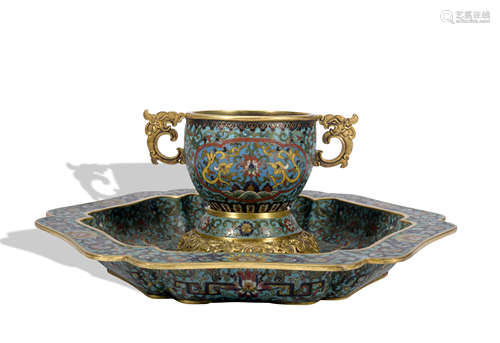 A Cloisonne enamel teacup and holder