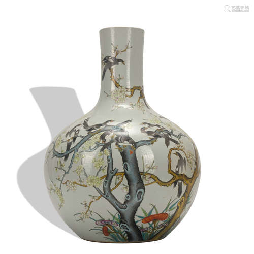 A famille-rose 'floral and birds' globular vase