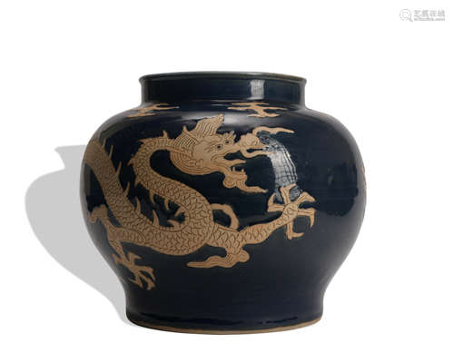 A blue glazed 'dragon' jar