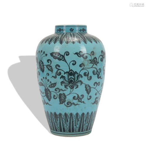 A peacock blue glazed vase