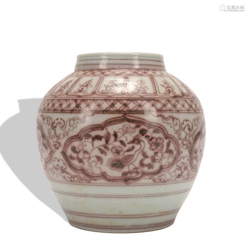 A copper-red-glazed 'floral' jar
