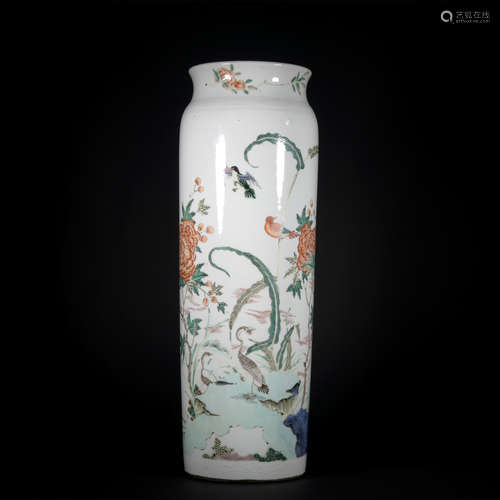 A Wu cai 'floral and birds' vase