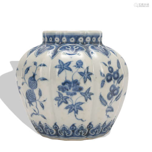 A blue and white 'floral' jar